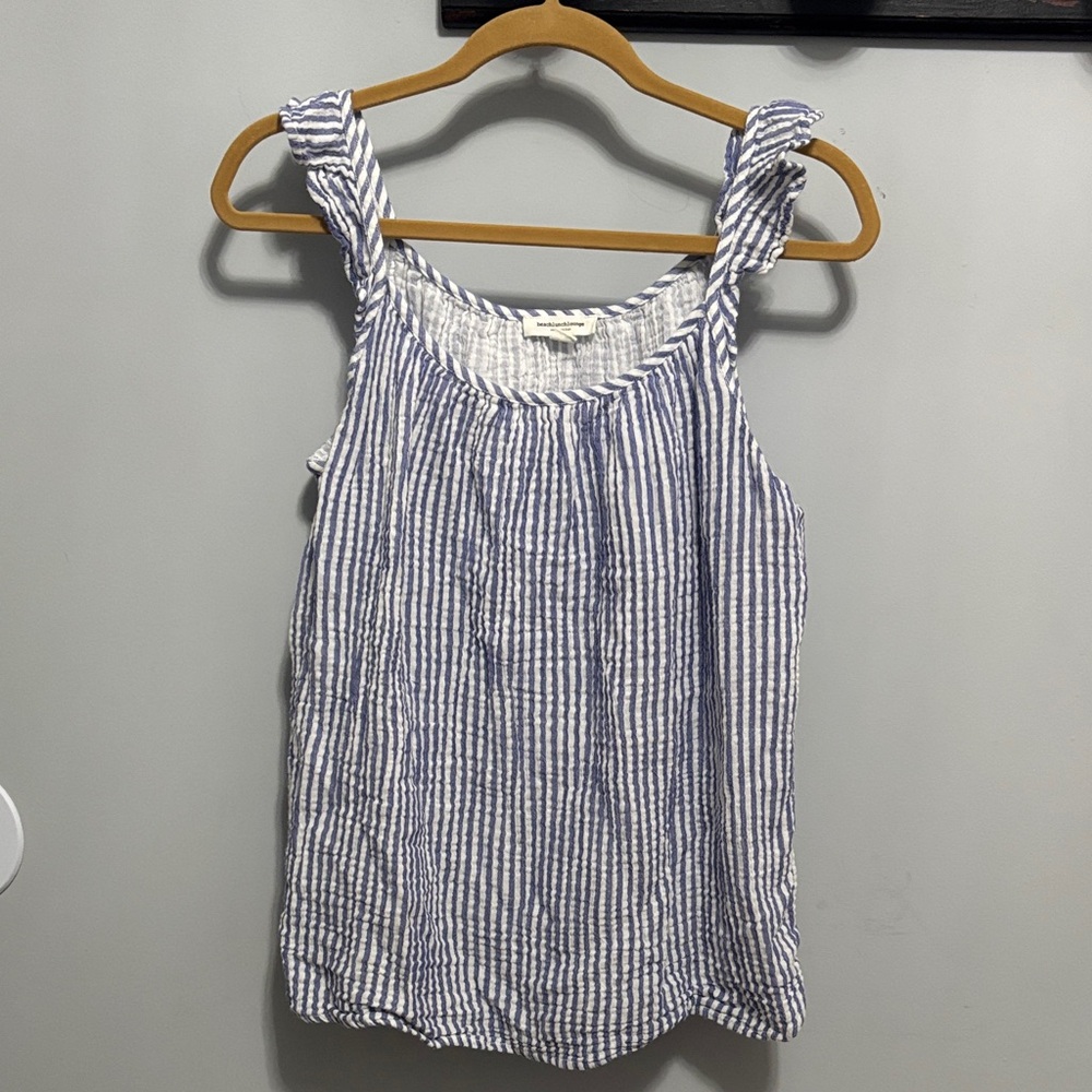 BeachLunchLounge Blue & White Seersucker Stripe Tank Top Size M